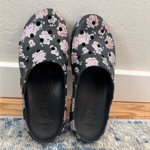 Black Floral Crocs - size 7